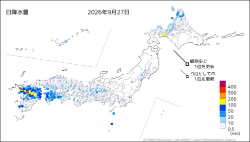 日本のアメダス日降水量の図