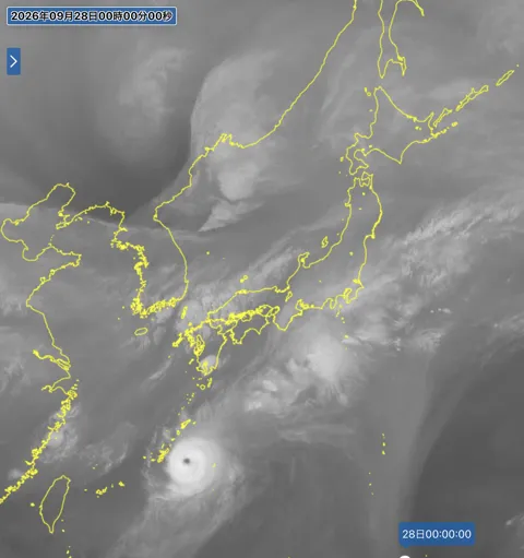 2026年9月27日24時の日本周辺の衛星水蒸気画像