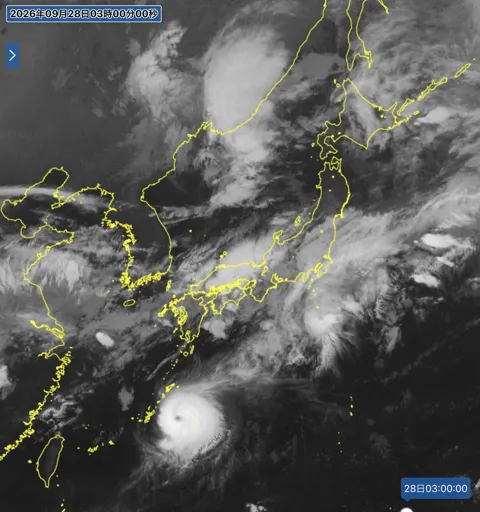 2026年9月28日3時の日本周辺の衛星赤外画像
