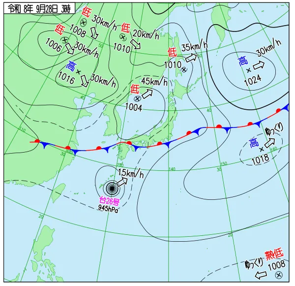 2026年9月28日3時の速報天気図