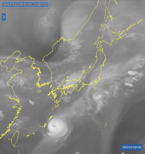 2026年9月28日3時の日本周辺の衛星水蒸気画像