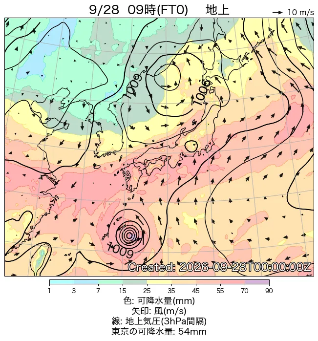2026年9月28日の日本周辺の地上天気図（9時）