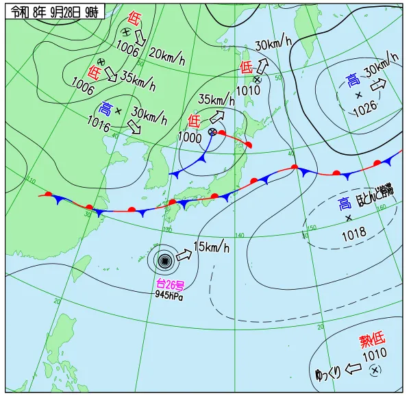 2026年9月28日9時の速報天気図