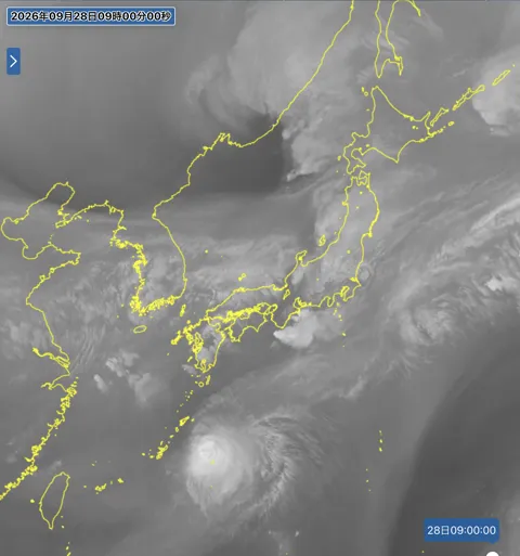 2026年9月28日9時の日本周辺の衛星水蒸気画像