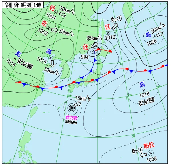 2026年9月28日15時の速報天気図