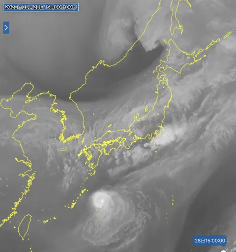 2026年9月28日15時の日本周辺の衛星水蒸気画像