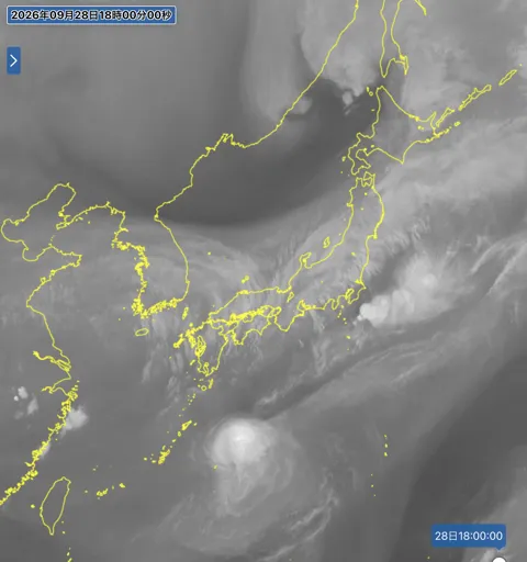 2026年9月28日18時の日本周辺の衛星水蒸気画像