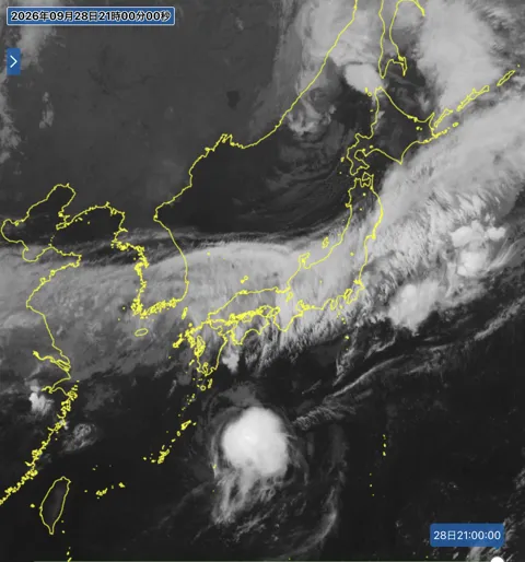 2026年9月28日21時の日本周辺の衛星赤外画像