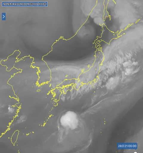2026年9月28日21時の日本周辺の衛星水蒸気画像