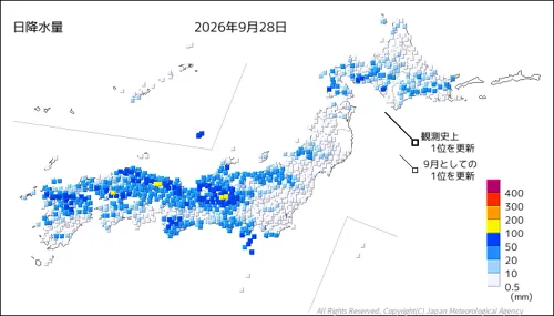 日本のアメダス日降水量の図