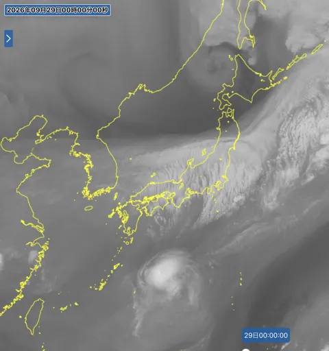 2026年9月28日24時の日本周辺の衛星水蒸気画像