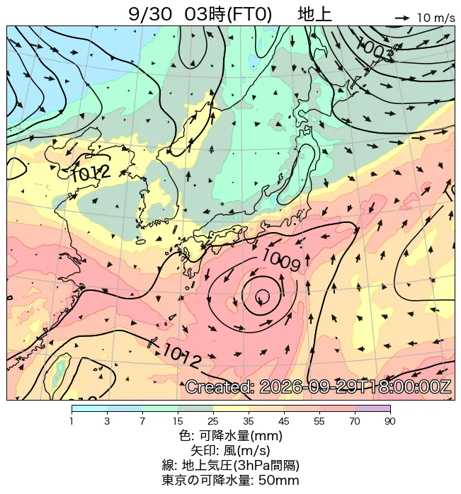 2026年9月30日の日本周辺の地上天気図（3時）