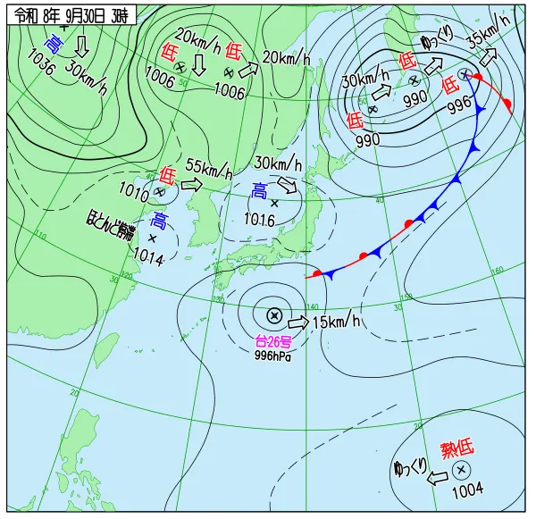 2026年9月30日3時の速報天気図