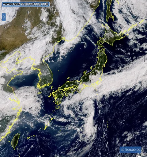 2026年9月30日9時の日本周辺の衛星可視画像