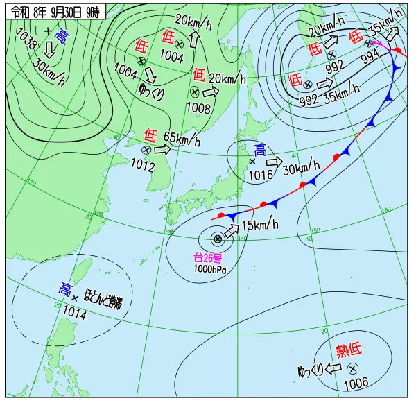 2026年9月30日9時の速報天気図
