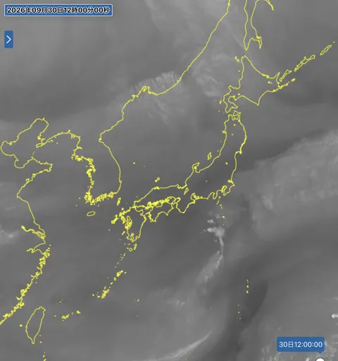 2026年9月30日12時の日本周辺の衛星水蒸気画像