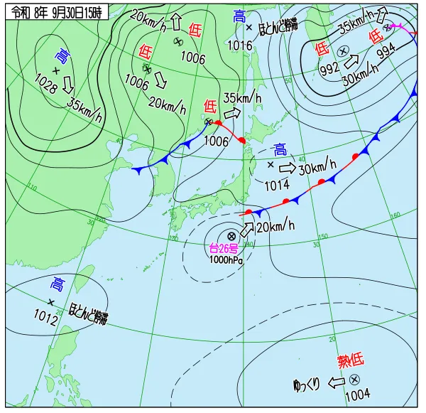 2026年9月30日15時の速報天気図