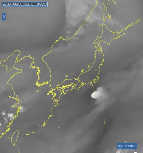 2026年9月30日21時の日本周辺の衛星水蒸気画像