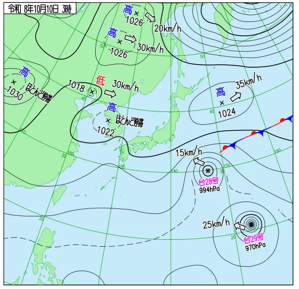 2026年10月10日3時の速報天気図