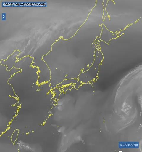 2026年10月10日3時の日本周辺の衛星水蒸気画像