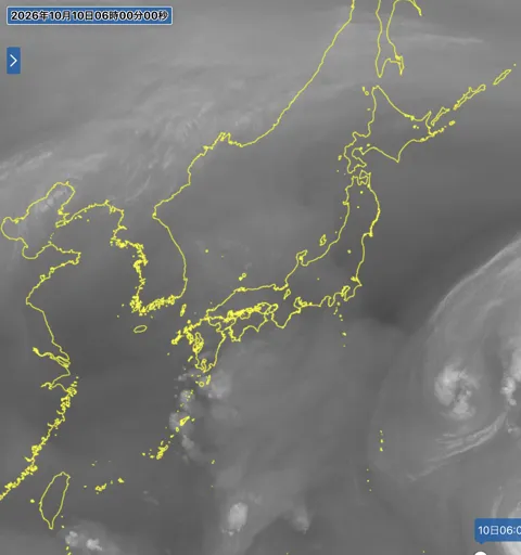 2026年10月10日6時の日本周辺の衛星水蒸気画像