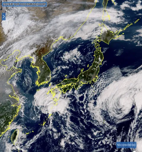 2026年10月10日9時の日本周辺の衛星可視画像