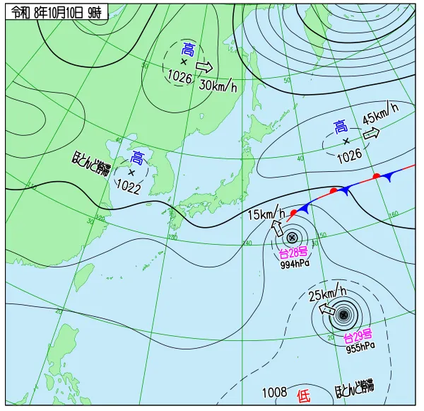 2026年10月10日9時の速報天気図