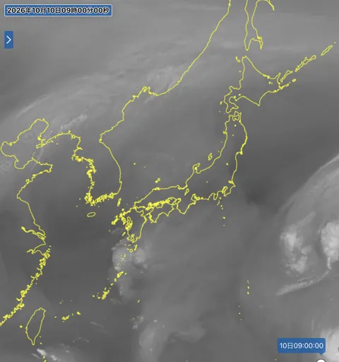 2026年10月10日9時の日本周辺の衛星水蒸気画像