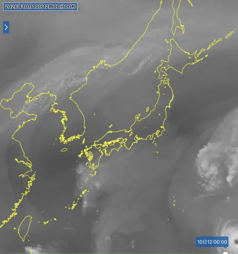 2026年10月10日12時の日本周辺の衛星水蒸気画像