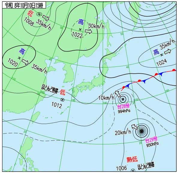 2026年10月10日15時の速報天気図