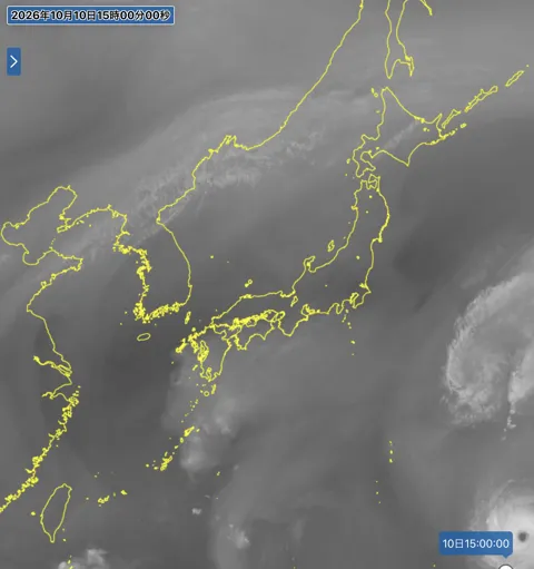 2026年10月10日15時の日本周辺の衛星水蒸気画像