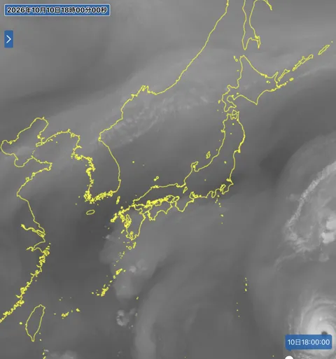 2026年10月10日18時の日本周辺の衛星水蒸気画像