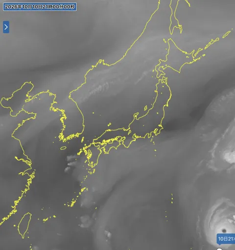 2026年10月10日21時の日本周辺の衛星水蒸気画像