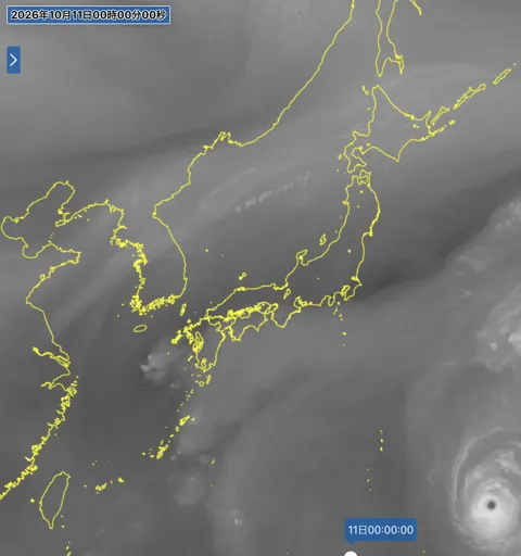 2026年10月10日24時の日本周辺の衛星水蒸気画像