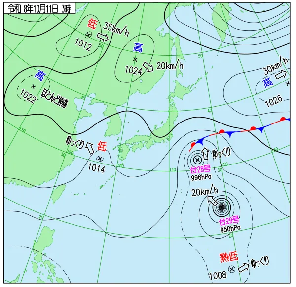2026年10月11日3時の速報天気図