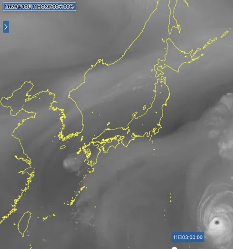 2026年10月11日3時の日本周辺の衛星水蒸気画像