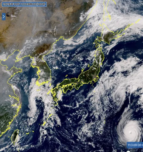 2026年10月11日9時の日本周辺の衛星可視画像