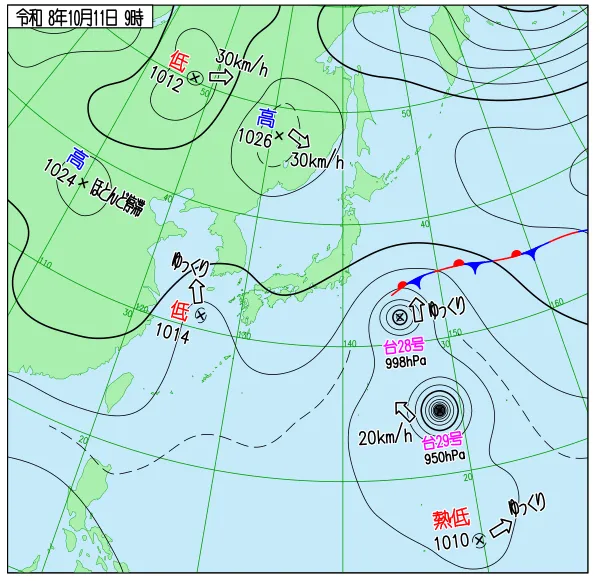 2026年10月11日9時の速報天気図