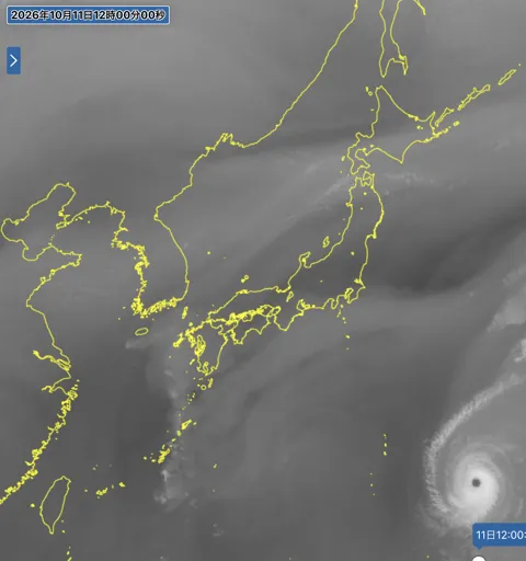 2026年10月11日12時の日本周辺の衛星水蒸気画像
