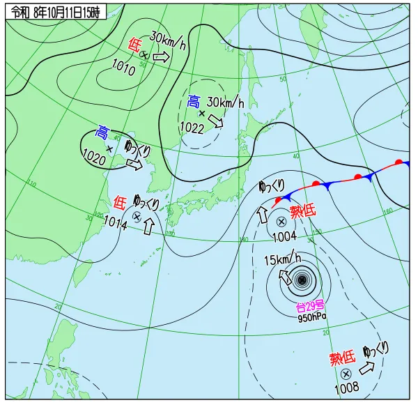 2026年10月11日15時の速報天気図