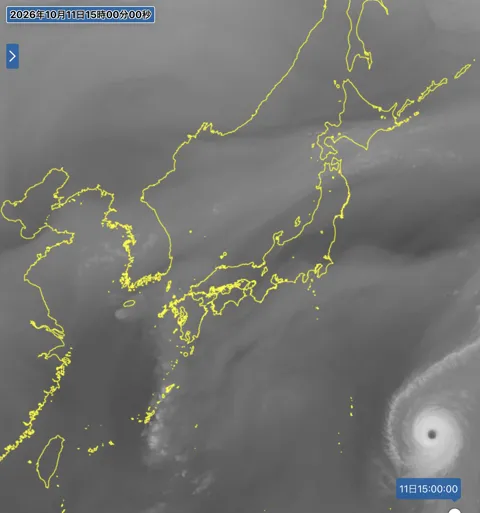 2026年10月11日15時の日本周辺の衛星水蒸気画像