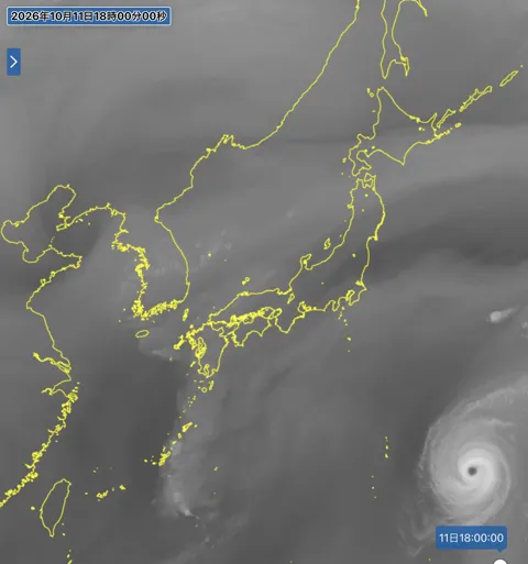 2026年10月11日18時の日本周辺の衛星水蒸気画像