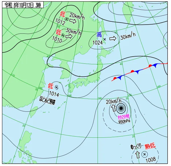 2026年10月12日3時の速報天気図