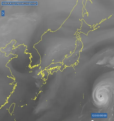 2026年10月12日3時の日本周辺の衛星水蒸気画像