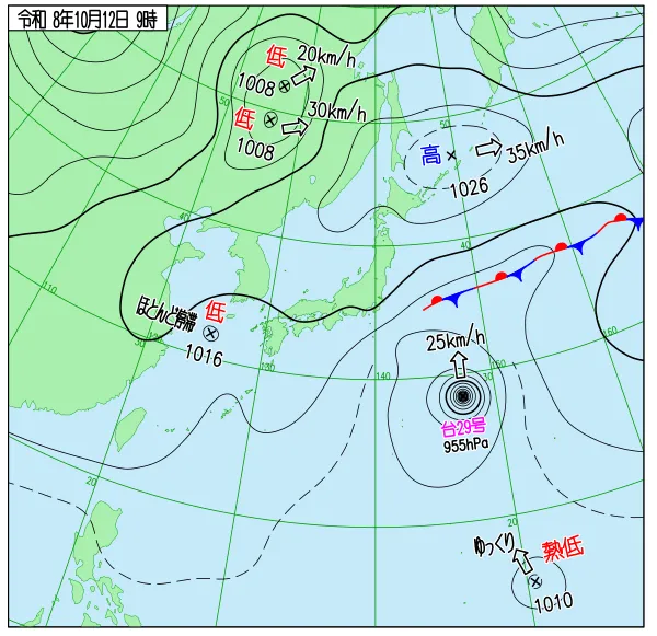 2026年10月12日9時の速報天気図