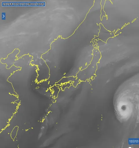 2026年10月12日12時の日本周辺の衛星水蒸気画像