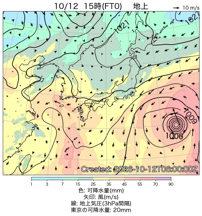 2026年10月12日の日本周辺の地上天気図（15時）