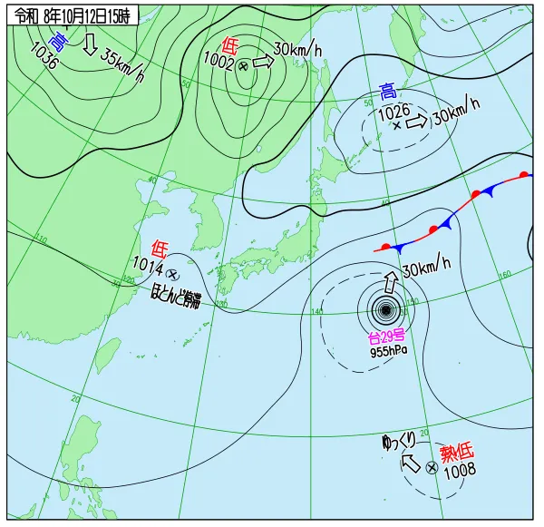 2026年10月12日15時の速報天気図