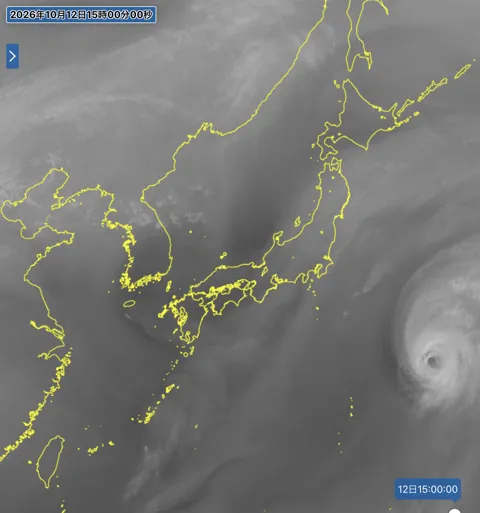 2026年10月12日15時の日本周辺の衛星水蒸気画像