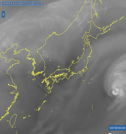2026年10月12日18時の日本周辺の衛星水蒸気画像